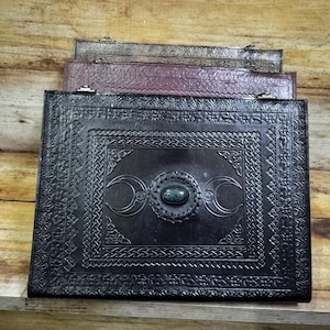 Triple Moon Leather Ring Binder: Handmade Grimoire Organizer image 16