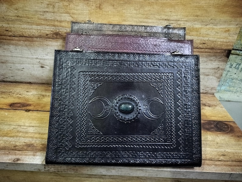 Triple Moon Leather Ring Binder: Handmade Grimoire Organizer image 16