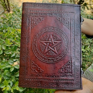Handmade Large Pentagram Leather Journal: Book of Shadows