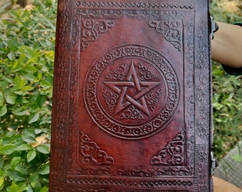 Handmade Large Pentagram Leather Journal: Book of Shadows