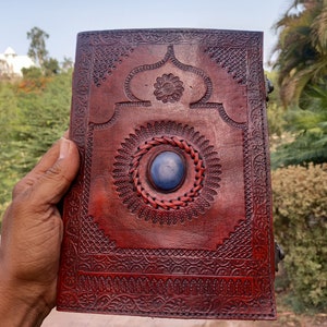 Gift for him Leather journal notebook brown embossed Refillable Dairy Travel notebook Spell book Blank paper journal Handmade Notebook