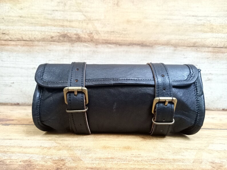Leather Motorcycle Tool Bag Saddle Bag Black Leather Pouch Etsy