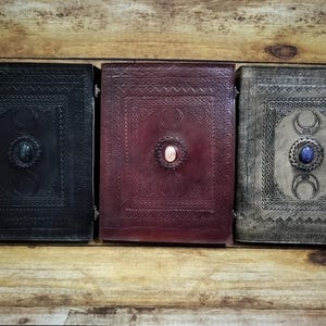 Triple Moon Leather Ring Binder: Handmade Grimoire Organizer image 13