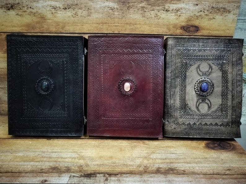 Triple Moon Leather Ring Binder: Handmade Grimoire Organizer image 13