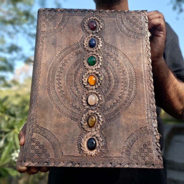 Diario de cuero hecho a mano Seven Stone Journal Cuaderno personalizado con forro/sin forro Libro de sombras Cuaderno de bocetos Regalos para hombres y mujeres