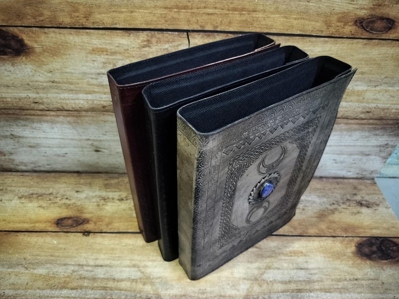 Triple Moon Leather Ring Binder: Handmade Grimoire Organizer image 14