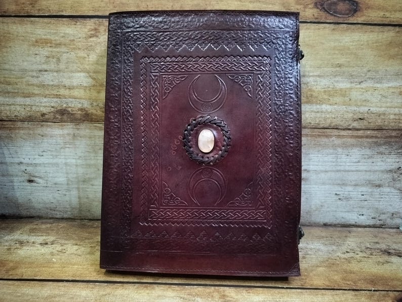 Triple Moon Leather Ring Binder: Handmade Grimoire Organizer image 19