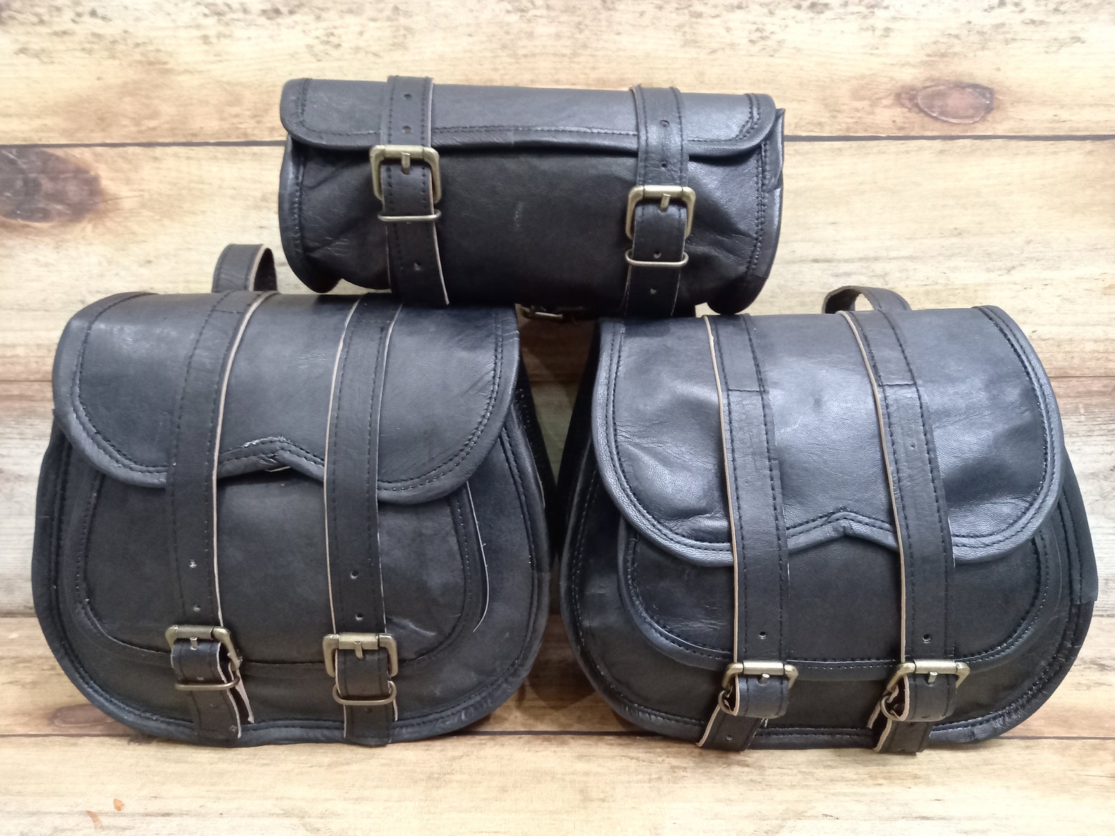 Leather Saddle Bags Motorcycle Bag Black Leather Pouch Saddlebag