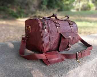 Handmade Leather Duffle Bag, Leather Travel Bag Holiday Weekender, Leather Overnight Bag, Luggage Duffel Bag