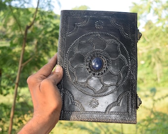 Handgefertigtes Lederbuch: Reise-Notizbuch, Lapis Stein Buch der Schatten