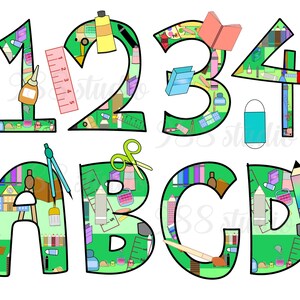 School alphabet png, pdf, teacher font, school letters png, back to school, abc clipart, stationery clip art, fonts and numbers, doodle font
