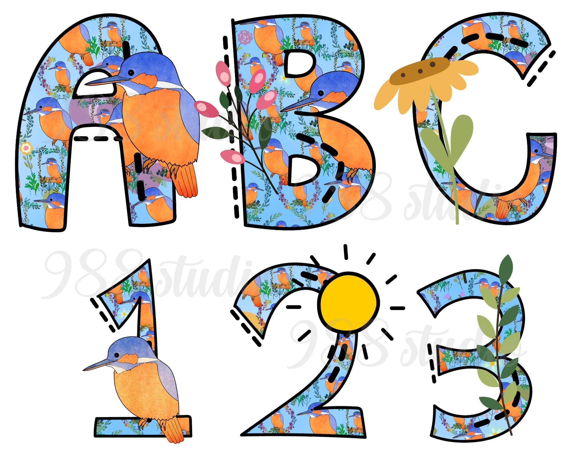 Letras de aves png imágenes prediseñadas del alfabeto martín - Etsy México