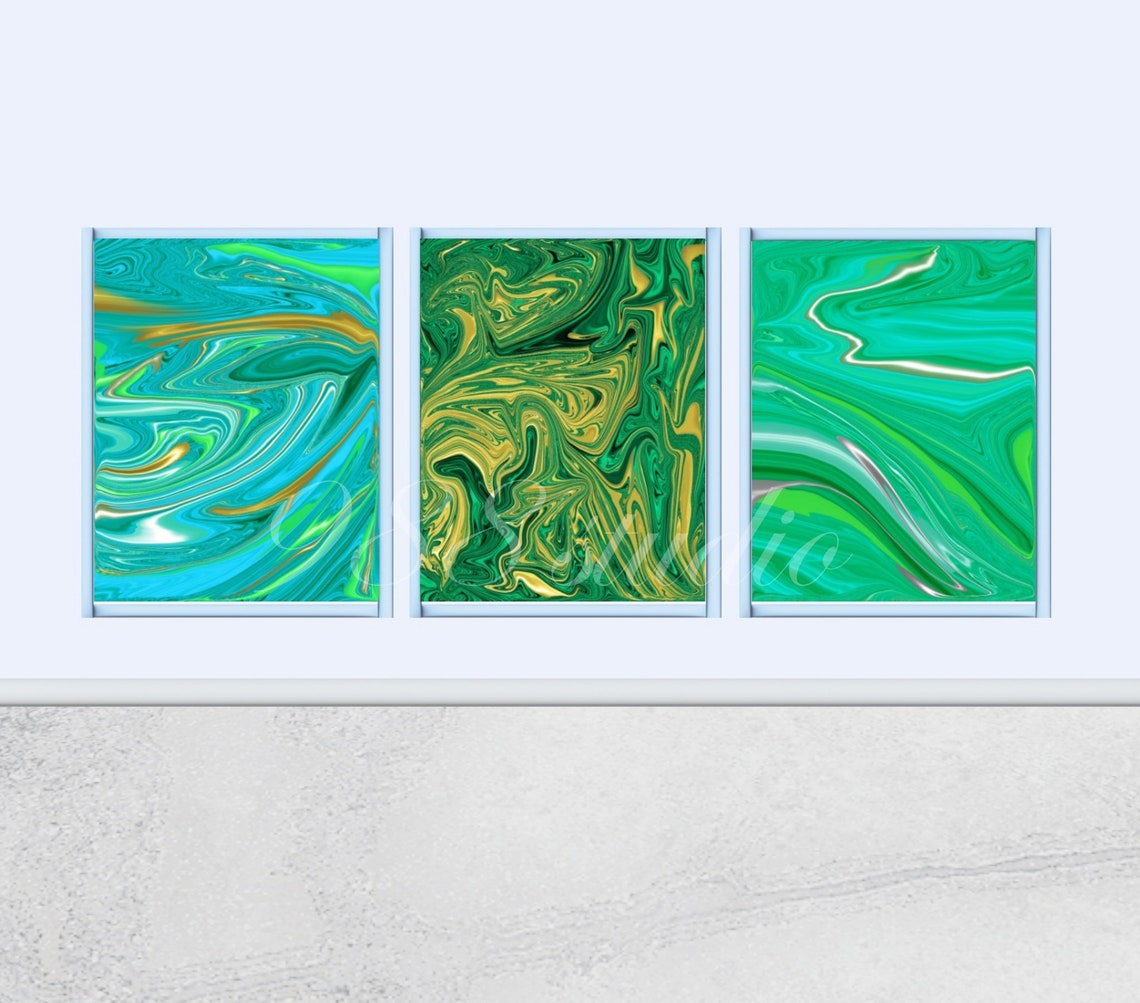 Printable Set of 3 Green Abstract Art Print Gallery Wall Etsy