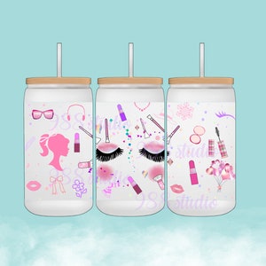 Make up wrap png, 16oz glass can wrap, woman libbey glass can, cosmetic sublimation, lipstick tumbler can, 16oz, 20oz libbey glass can