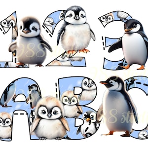 Fuentes de pingüinos, alfabeto de pájaros png, amantes de los pingüinos, linda letra pdf, imágenes prediseñadas de fuentes, letras png, números de garabatos, sublimación de pingüinos