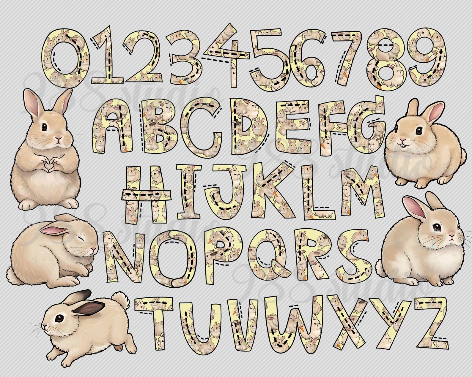 Rabbit Fonts, Animal Alphabet Png, Pdf, Cute Rabbit, Rabbit Letters Png ...