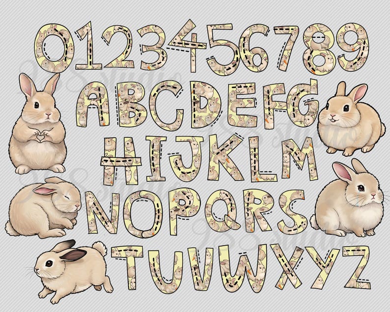 Number 1 Rabbit Cartoons Lettering Rabbit Fonts, Animal Alphabet Png, Pdf, Cute Rabbit, Rabbit Letters Png ...