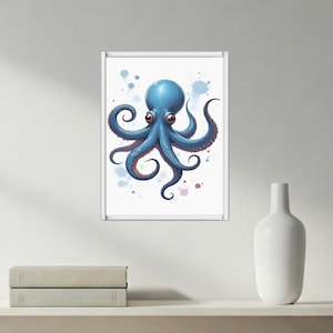 Octopus wall art, sea animal art, nautical art, funny wallpaper, ocean poster, water animal printable, room wall decor