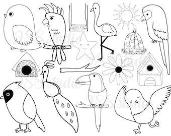 Birds SVG cute, doodle bird png, animals clip art, bird line drawing, bird coloring, bird sublimation, birds bundle SVG, bird stickers