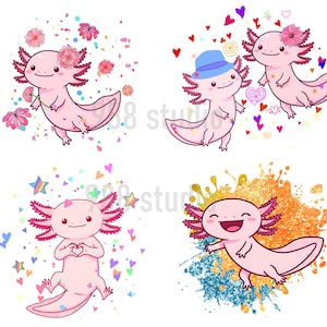 Axolotl clip art, cute salamander sublimation, exotic animal art, axolotl lovers print, hand love hearts, water animal, underwater artwork