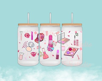 16oz Makeup glass can, make up libbey png, cosmetic libbey glass, makeup print, beauty sublimation, cosmetic png, sublimation libbey wrap