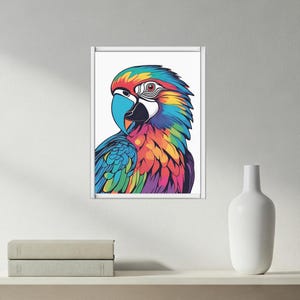 Macaw wall art, parrot wall decor, tropical bird print, exotic bird decor, digital wall art, nature decor, instant download art, modern art
