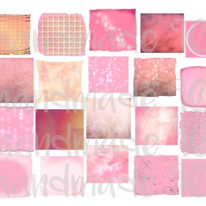 May include: A set of 16 digital paper textures in various shades of pink with different patterns, including polka dots, plaid, and glitter.