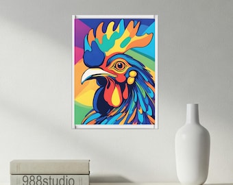 Hen wall decor, chicken head wall art, farm printable, colorful artwork, animal decoration, abstract chicken art, living room art