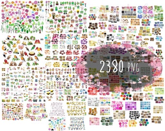 May include: A large collection of 2380 PNG images featuring various illustrations, including flowers, birds, animals, letters, and abstract designs. The images are in a variety of colors and styles, and are perfect for use in digital scrapbooking, card making, and other creative projects.