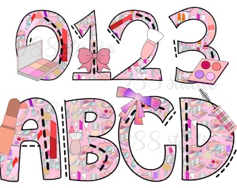 Makeup alphabet png, cosmetic font pdf, abc clip art, font clip art, cosmetics png, cute alphabet, cosmetic clip art, beauty png, number png