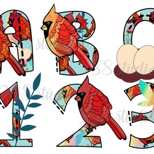 alfabet ptaków, czerwone czcionki kardynałów png, litery ptaków, liczby doodle, grafika wektorowa natury, sztuka ptaków kardynałów, dekoracja czcionek png, ładny alfabet