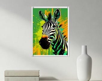 Zebra wall decor, animal head wall art, zoo printable, colorful artwork, animal decoration, abstract art, bedroom wall decor