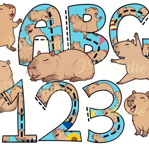 Fontes capivara, letras maiúsculas, alfabeto animal png, pdf, fontes fofas, letras capivara png, sublimação de capivara