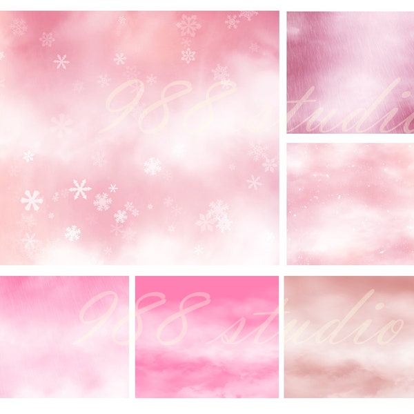 Pink cloudy sky background png- seasonal wallpaper- cloud- rain- snow flake- sky snow- background aesthetic - bundle digital download