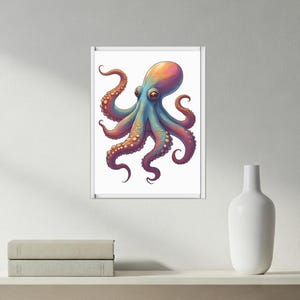 Octopus printable, underwater wall art, sea animal print, nautical wall decor, funny poster, ocean animal decor, kitchen room decoration