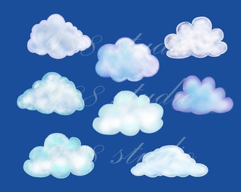 Cloud clip art- cloud sublimation -cloudy weather -sky sublimation -cute cloud art- white blue clouds digital download, commercial use png