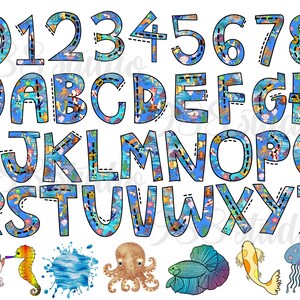 Water Animal Alphabet Png, Pdf, Sea Animal Font, Fish Letters Png ...