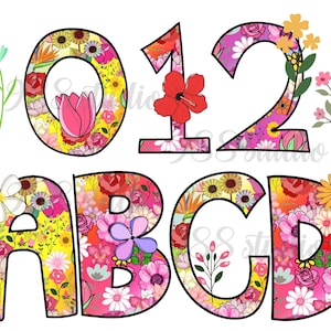 Alfabeto de flores png, fuente floral pdf, abc png, fuente de flores, sublimación del alfabeto, letras florales, fuente de verano, alfabeto colorido, número png
