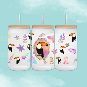 Toucan bird glass can, bird glass can, bird libby png, bird sublimation, toucan sublimation, libbey sublimation, 16oz, 20oz libbey glass can