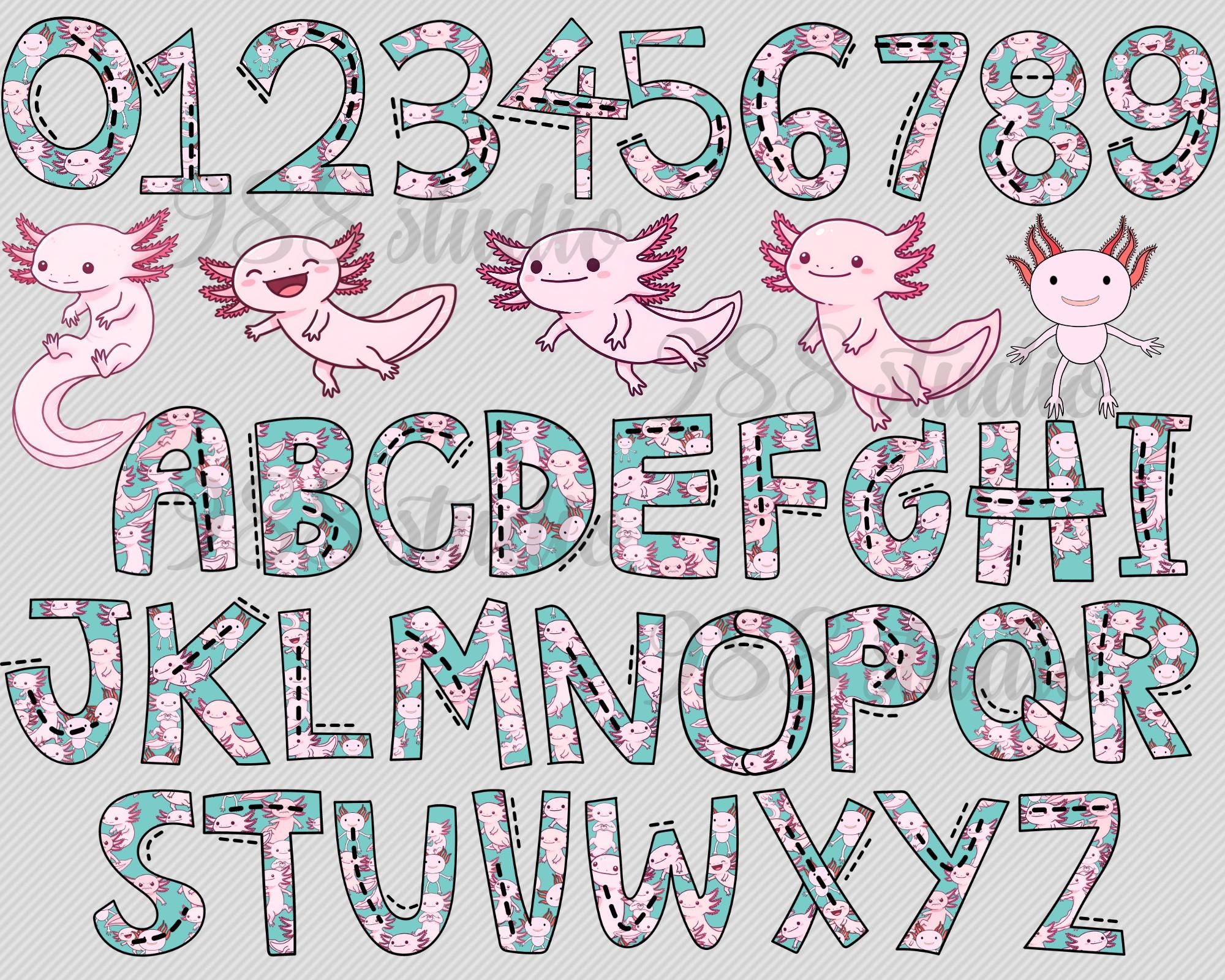 Axolotl Alphabet Png, Amphibian Font, Salamander Clip Art, Sublimation ...