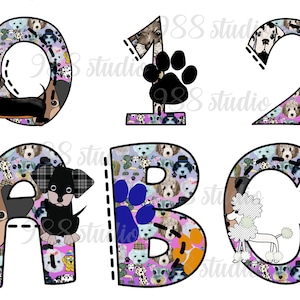 Imágenes prediseñadas de fuentes para perros, alfabeto de perros png, abc imprimible, arte de cachorros, imágenes prediseñadas de letras, pata de perro, letras para mostrar, fuente de animales, paquete de letras de garabato