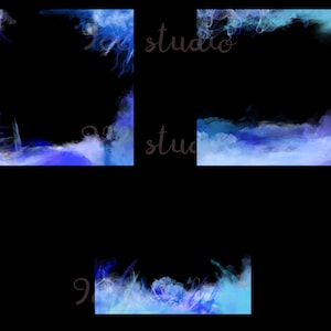 May include: Three digital frames with blue and purple watercolor-like borders. The frames are empty and ready for your photos or text.