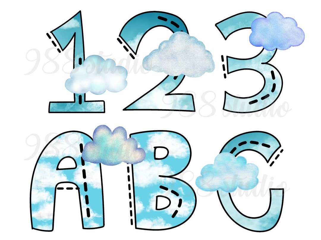 Cloud Font Png, Sky Alphabet Clip Art, Clouds Clip Art, Blue Sky Fonts ...