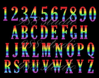 Rainbow letters png -rainbow number- fonts digital-36 png- number clipart- alphabet clip art -font bundle png- sublimation download png