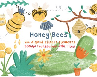 Cute Honey bee Clipart, Spring Style, Teacher resources, ideal for card making and sublimation Printing. Mint Lemonade