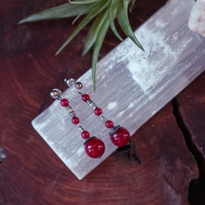 Carnelian and Silver Bead Earrings - Vintage Estate Red Jade Earrings