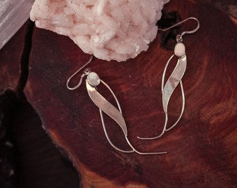 Sterling Silver Mother of Pearl Drop Earrings - Vintage Silver Delicate Earrings