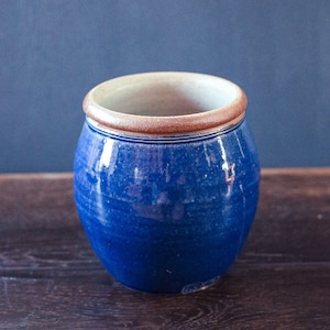 Round Indigo Blue Glazed Ceramic Planter - Vintage Plant Pot stamped CBP Cornwall Bridge Pottery Jar