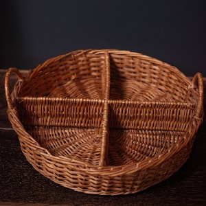 Divided Console Basket with Handles - Round Wicker/Rattan Modern Farmhouse Basket