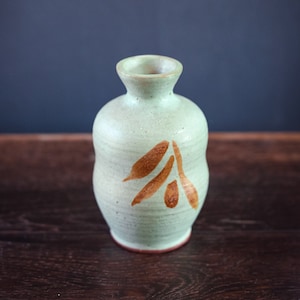 Minimale Celadon & Gelb Hand geworfene Keramik Vase - Vintage Studio Keramik Vase
